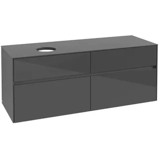 Villeroy & Boch Collaro Waschbeckenunterschrank, 4 Auszüge, Waschbecken links, Wandmontage, 1400x548x500mm, C04600FP, Farbe: Front/Korpus: Glossy Grey, Griff: Graphite