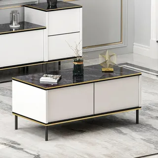 Skye Decor Hanah Home Modern White Coffee Table, 90 x 45 x 40 cm | 100% Melamine Coated Particle Board, 18 mm Thick | Stylish & Functional for Living Room & Lounge