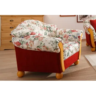 Sessel HOME AFFAIRE "Milano, bequemer Loungesessel, Landhaus-Stil, Holz-Chatosen und -Füße", rot (rot, geblümt), B:102cm H:83cm T:81cm, Chenille (70% Polyacryl, 30% Polyester) auf Korpus und Zierkissen, Sitz und Rücken im Blumenmuster »Paradise« (100% Polyester);Chenille (70% Polyacryl, 30% Polyester), Sessel, Sessel