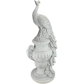 Design Toscano Gartenfigur Staverden Castle, Pfau auf einer Vase, 29x39.5x86.5 cm