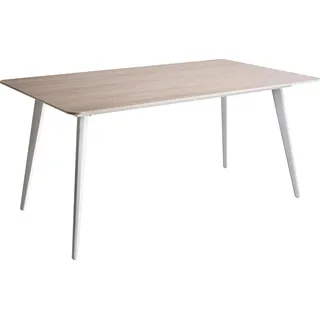BELIANI Gartentisch Beige Sinterstein-Platte Travertin Optik Rechteckig 160x90 cm mit Weißem Metallgestell Moderner Outdoor Esstisch für 6 Personen - Beige, Weiß
