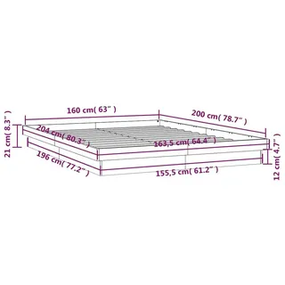 vidaXL Massivholzbett mit LEDs 160x200 cm - Braun