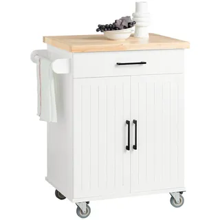 SoBuy Küchenwagen Kautschukholz Weiß , Holzwerkstoff, Holz , 75x91x46 cm , Esszimmer, Servierwagen