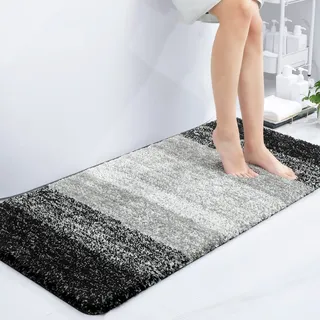 Homaxy Weich Badezimmerteppich 60x120 cm, rutschfest waschbar Badematte Flauschige Hochflor Badteppich Mikrofaser Saugfähig Badvorleger Duschvorleger (Schwarz)