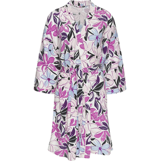 Kimono LASCANA, Damen, Gr. 40/42, rosa (rosa, geblümt), Baumwollmischung, gemustert, Kurzform, Hausmäntel Kimono, mit schönem Alloverdruck