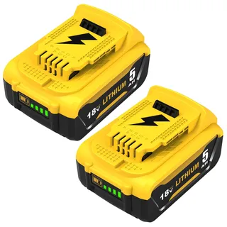 Exemoro 2 x 18 V 5.0 Ah DCB184 Akku für Dewalt Akku 18 V 5.0 Ah DCB184 DCB180 DCB181 DCB182 DCB200 DCB201 DCB201-2 DCB200-2 DCB204-2 Kompatible Elektrowerkzeuge (Gelb)