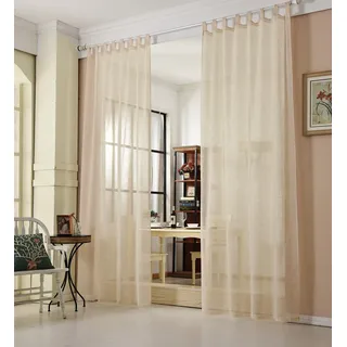 WOLTU 1 Stück Gardine mit Ösen, Vorhang für Wohnzimmer Kinderzimmer Schlafzimmer, transparent, Leinen Optik, im Landhausstil, 140 x 225 cm, Sand