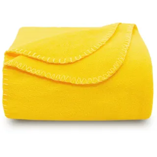 ZOLLNER Kuscheldecke gelb - weiche Couchdecke in 130x170 cm - mit Kettelrand - Polyester - waschbar bis 95°C – Hotelqualität - Oeko Tex® Zertifiziert