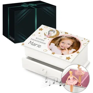 Maverton personalisierte Musik Schmuckdose mit Aufzieh-Spieluhr, Schublade | Schmuckkästchen Ballerina, Musikspieldose für Mädchen zur Geburt, zum Geburtstag, zu Weihnachten, mit Schublade