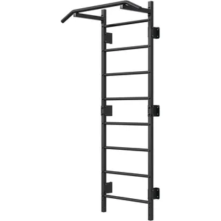 QLS Sprossenwand mit Klimmzugstange Stahl bis 250 kg 228 cm Schwarz | Wandmontage für Home Gym mit 115 cm breiter Klimmzugstange. Profil 40 x 40 x 2 mm, Montagesatz ohne Wanddübel