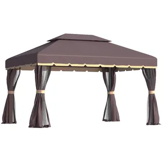 Outsunny Pavillon Alu+Polyester Kaffee+Schwarz , Multicolor , Metall , 290x280x390 cm , Sonnenschutz, Pavillons