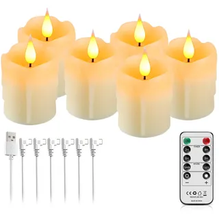 Broyal Led Kerzen Aufladbar mit Fernbedienung, 6 Stück Flammenlose LED Teelichter, Led Kerzen mit Timerfunktion, Led Teelichter für Party, Zimmer, Wohnzimmer, Halloween, Weihnachten