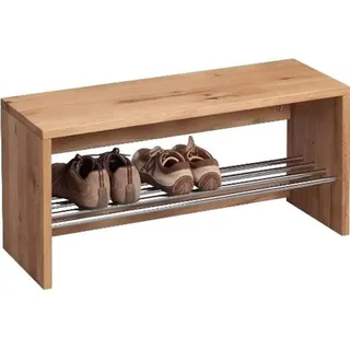 M2 Kollektion 801222 Garderobenbank / Schuhbank / Schuhregal Geo, Echtholz Wildeiche massiv geölt, Ablage Metall verchromt, 81x30cm, Höhe 40cm