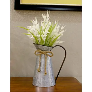 venalys Verzinkte Vintage-Blumenvase, dekorativer Krug in Landhausstil, rustikaler Milchkrug aus Metall für die Wohnraumgestaltung