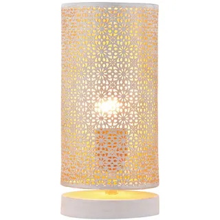 Marrakesch Tischlampe Nachttischlampe 25cm groß | Orientalische Deko Lampe im Wohnzimmer Schlafzimmer oder Kinderzimmer | Moderne Tischleuchte Tuza weiß aus Metall mit E27 Fassung