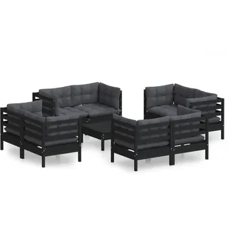 vidaXL 9-tlg. Garten-Lounge-Set mit Anthrazit Kissen Kiefernholz - Schwarz