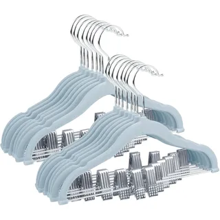 ManGotree 30cm Baby-Samtbügel mit Beweglichen Clips, rutschfeste Kinder-Kleiderbügel, Ultradünne Platzsparende Kinder-Filzbügel für Hemden, Hosen, Kleider, Röcke, Jacken (16 Stück, Blau)