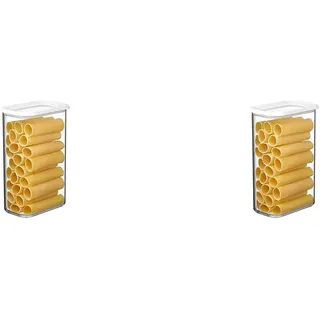 Mepal - Lebensmittelbehälter Rechteckige Modula - Transparente Vorratsbox mit Deckel - Küchenorganizer & Aufbewahrungsbox aus Kunststoff - Stapelbar & Luftdicht - 2000 ml - White (Packung mit 2)