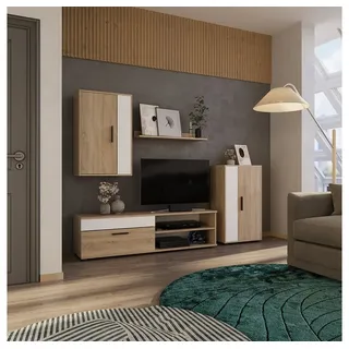 Vicco Wohnwand Berno Sonoma Weiß Schrankwand 4er-Set Wohnzimmer