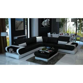 Designer Sofa Couch Ecksofa Luxus Polster Garnitur Wohnlandschaft L-Form LED - Schwarz