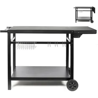 Livoo - Servierwagen für Grillplatte mit klappbarer Ablage GS170N – für 2 bis 4 Brenner, Platte 85 bis 115 cm x 50 cm, Höhe 81 cm, Zubehör inklusive