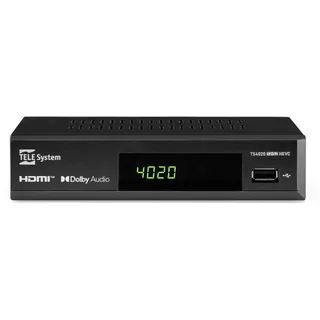 Tele System TS4020 Decoder mit Dual DVB T/T2 und DVB-S/S2 HEVC HD HDR10 HLG Tuner, Zugang zu Free-to-Air-, terrestrischen und Satellitenfernsehen und Radio. USB Media Player für Musik und Fotos im