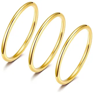 Zakk Ring Damen Herren Vorsteckring Schmal Edelstahl Rosegold Gold Silber Poliert Schlicht Knöchelringe 3 Stücke Ringe Set 1.5mm (Gelbgold,67 (21.3))
