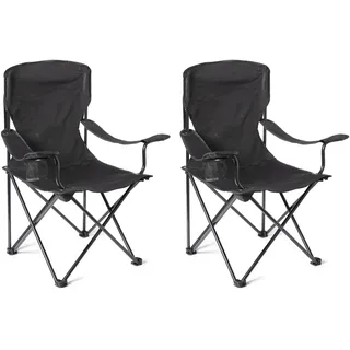 Amazon Basics Tragbarer Klappbarer Campingstuhl mit Getränkehalter - Outdoor-Stuhl mit Stabilem Stahlrahmen - Wasserfester Klappstuhl mit Tragetasche - 50,8cm x 71,1cm x 91,4cm - Schwarz - 2er Pack