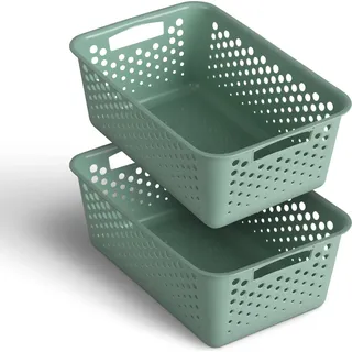 2 Stück Aufbewahrungskorb 5L mit Griffen - BPA-Frei - Organizer ( 30 x 20 x 11 cm / Grün ) - Körbchen für Bad Küche Schlafzimmer, Haushaltskorb