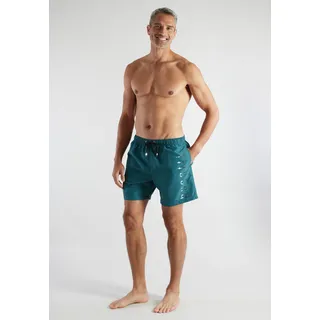 Badeshorts BUGATTI, Herren, Gr. 16, N-Gr, grün (grün, mittel, uni), Popeline, Obermaterial: 100% Polyester, Badehosen Badeshorts, basic, mit Logo, mit Kordelzug, bequem, Topseller