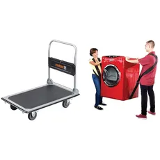 Meister Plattformwagen - Klappbar - Bis 300 kg Tragkraft - Feststellbremse & Shoulder Dolly 2 Personen Tragegurt, Transportgurt, Hebegurt zum Ergonomischen und Eifachen Heben