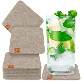 Miqio® Design Filzuntersetzer rund oder eckig für Gläser | Nachhaltige Oekotex Glasuntersetzer aus Filz | 10 Untersetzer für Getränke, Kerzen, Tassen, Bar, Glas | Tisch Deko