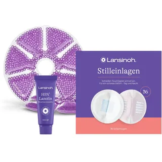 Lansinoh Stillset - Starter Set für den Stillbeginn - Brustwarzensalbe, Stilleinlagen und Kalt-Warm-Kompressen für die Brust
