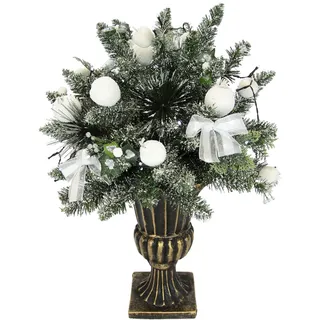 Winterliche Kunstpflanze I.GE.A. "Künstlicher Weihnachtsbaum, Weihnachtsdeko, Kunstbaum", weiß, H:75cm Ø:70cm, Kunstpflanzen, Winterliche Kunstpflanze, beschneit, mit Äpfeln, Beeren u. Schleifen, Pokal aus Polyresin, 74 cm