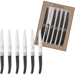 Lou Laguiole 866000MB02BR1 Pro Set mit 6 Steakmessern, Edelstahl/schwarzer Griff, 27,5 x 20 x 3 cm
