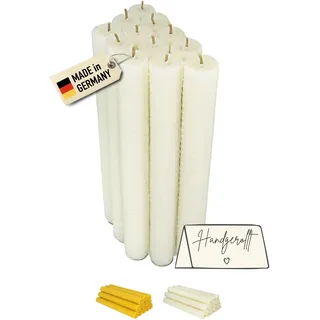 12 Stabkerzen 100% Bienenwachs aus Deutschland – Bienenwachskerzen handgerollte, 20 cm hoch, ca. Ø 2,2 cm, weiß, Premium Kerzenset mit Hanfdochten für Tischdekoration, Fest & Rituale