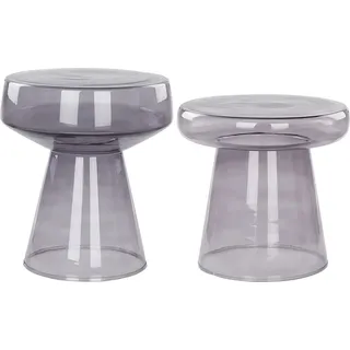 BELIANI Beistelltisch 2er Set Grau Rauchglas Glänzend Hoch Rund T-Form Pilzform Konisch Retro-Stil Couchtisch für Pflanzen Wohnzimmer Ausstattung - Grau