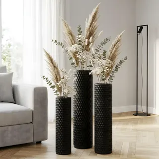 3 Stück Bodenvase, Große Schwarze Vasen, 70/55/40cm Wabenstruktur Blumenvase, Metall Grosse Vasen für Deko Wohnzimmer, Schlafzimmer, Treppenecken, Büros, Balkone, Foyers