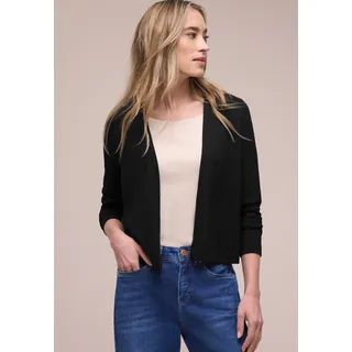 Strickjacke STREET ONE "Style Nette", Damen, Gr. 40, schwarz, Jersey, Obermaterial: 60% Viskose, 40% Polyester, normal hüftbedeckend, V-Ausschnitt, abgerundeter Saum, Strickjacken Strickjacke, in offener Passform, Topseller