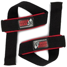 Gorilla Wear Padded Lifting Straps - schwarz - Bodybuilding und Fitness Accessoire, Schwarz/Rot/Weiß, Einheitsgröße