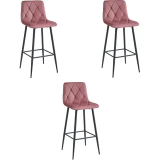 Valora NADO Hocker Dunkelrosa Samt Schwarze Beine 3er-Set | 3 dunkelrosa Samthocker mit schwarzem Finish - Rosa