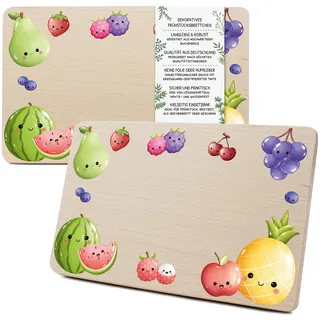Yabaduu Individuelles Holzbrett für Kinder 23,5x15cm Frühstücksbrettchen Brotzeitbrett personalisiert aus Holz Tier-Motiv als Geschenk Geburtstag Kind RV007 (19 süße Früchte, Ohne Wunschname)