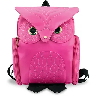 YUHUAWYH Damen PU Leder Rucksack Mädchen Freizeit Cartoon Eule Daypack Tasche (Stieg Rot)