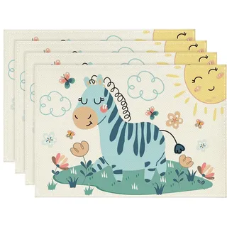 Artoid Mode Zebra Sonne Dschungel Kinder Platzsets 4er Set, 30x45cm Tischset Waschbar Platzdeckchen Küche Party Deko