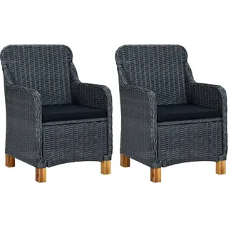 The Living Store Gartenstühle mit Kissen 2 Stk. Poly Rattan Dunkelgrau - Grau
