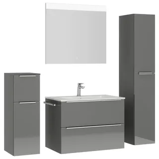 Nobilia Badezimmer , Edelstahlfarben, Schieferfarben , Metall , 5-teilig , 5 Fächer , 3,2 Schubladen , F , 141 cm , Goldenes M, Made in Germany , Griffeauswahl, hängend, Zusatzausstattung erhältlich, Typenvielfalt , Badezimmer, Badmöbelsets & Badmöbelserien, Badmöbel-Sets