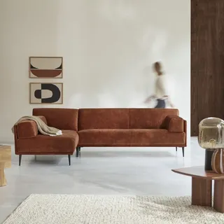 Finn - Ecksofa links aus terracottafarbenem Samt 270 x 180 cm, 4-Sitzer