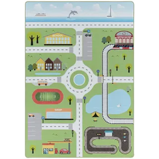 Spielteppich , Multicolor , Textil , Auto , rechteckig , 100x150 cm , Oeko-Tex® Standard 100 , für Fußbodenheizung geeignet, schmutzabweisend, für Hausstauballergiker geeignet, lichtunempfindlich, antistatisch, waschbar, pflegeleicht, strapazierfähig, leicht zusammenrollbar , Teppiche und Böden, Teppiche, Kinderteppiche