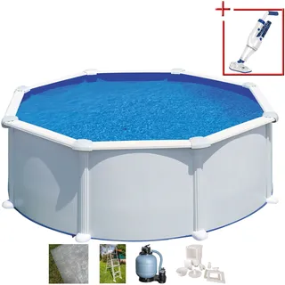 Gre Atlantis Rundpool Ø 350 x 132 cm inkl. Sandfilteranlage, Boden-Schutzplane, Skimmer, Poolleiter