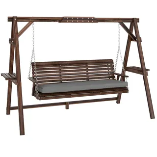 Outsunny Hollywoodschaukel Tannenholz Verkohlt , Braun , Holz , Füllung: Schaumstoff,Schaumstoff,Schaumstoff,Schaumstoff , 134x170x243 cm , Gartenmöbel, Gartenschaukeln, Hollywoodschaukeln